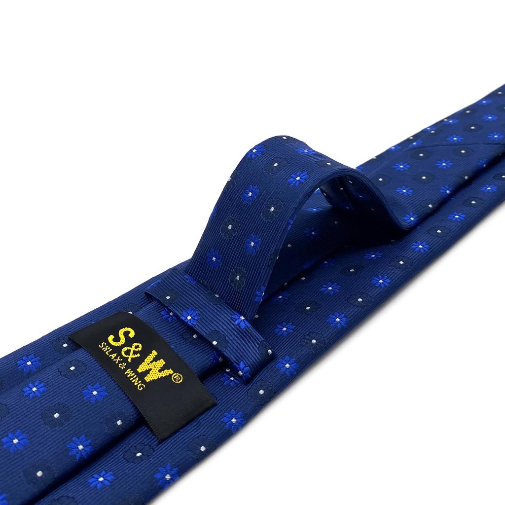 [S&W SHLAX&WING] Мужской галстук и нагрудный платок темно-синего цвета с цветочным принтом, удлиненный, 160 см.