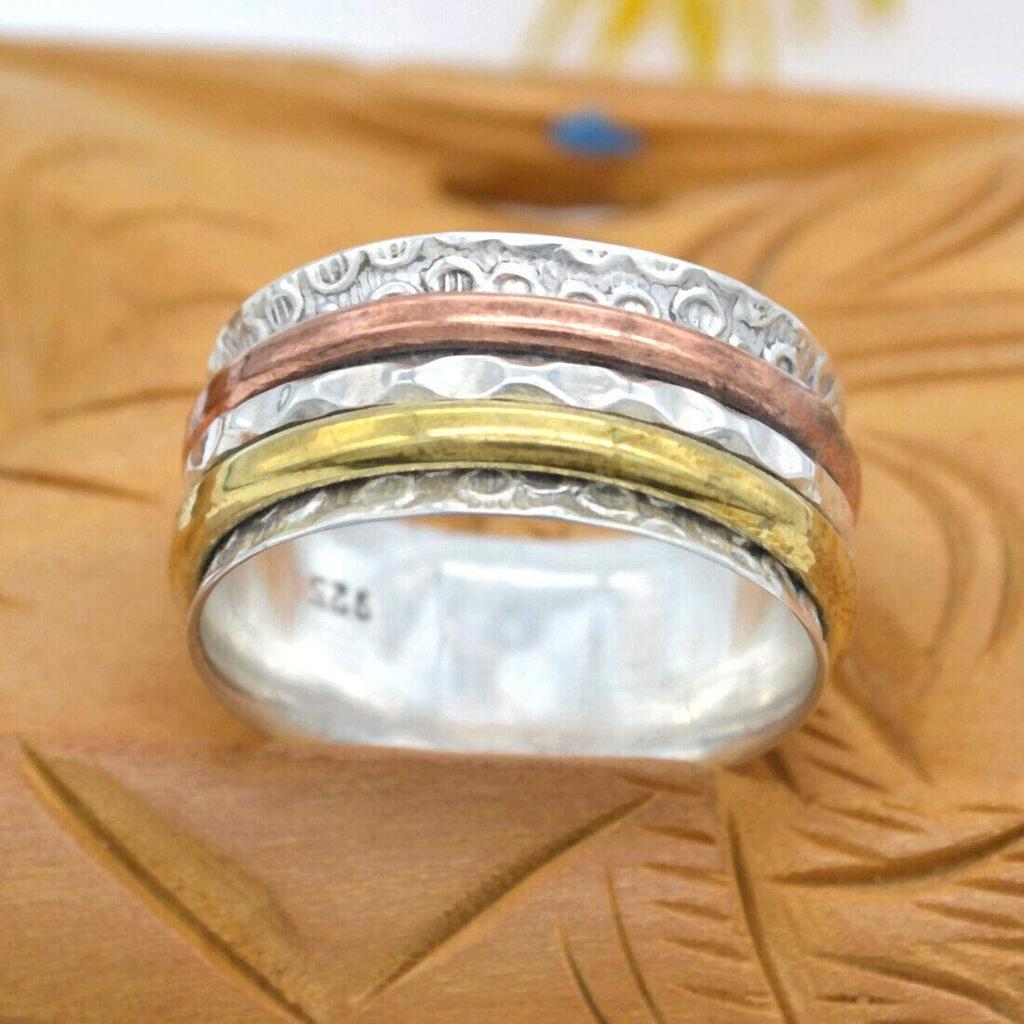 Серебро 925 пробы, Трехцветное кольцо, Дизайнерское кольцо ручной работы, Кольцо в стиле бохо, Серебряные украшения, Кольцо в стиле бохо, Кольцо унисекс, Заявление о кольце
