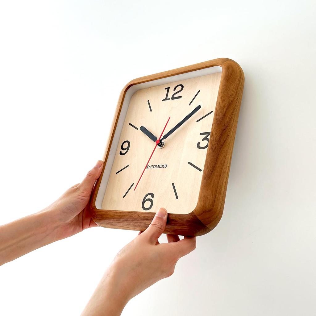 KATOMOKU Muku Clock 19 Walnut Wall Clock with Continuous Second Hand, km-133WARC, 280mm x 220mm (Radio-Controlled Clock)