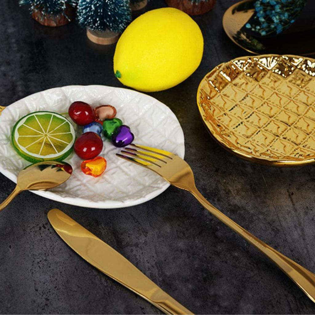Ceramics Gold Plated Fruit Tray Bowl Food Dish Plate Bread 8inch, Home Decor - White Pineapple,