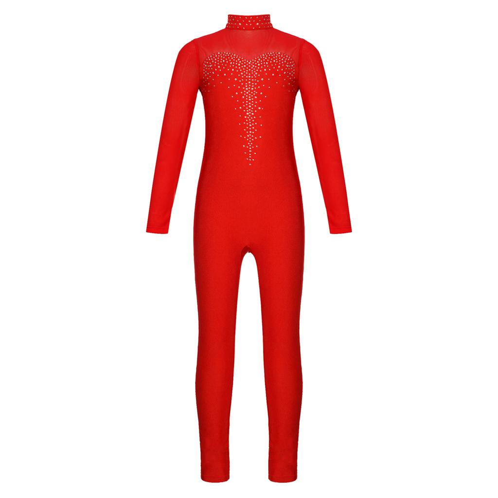 Детский комбинезон для фигурного катания для девочек, блестящий комбинезон со стразами, боди с длинными рукавами, гимнастический танцевальный костюм