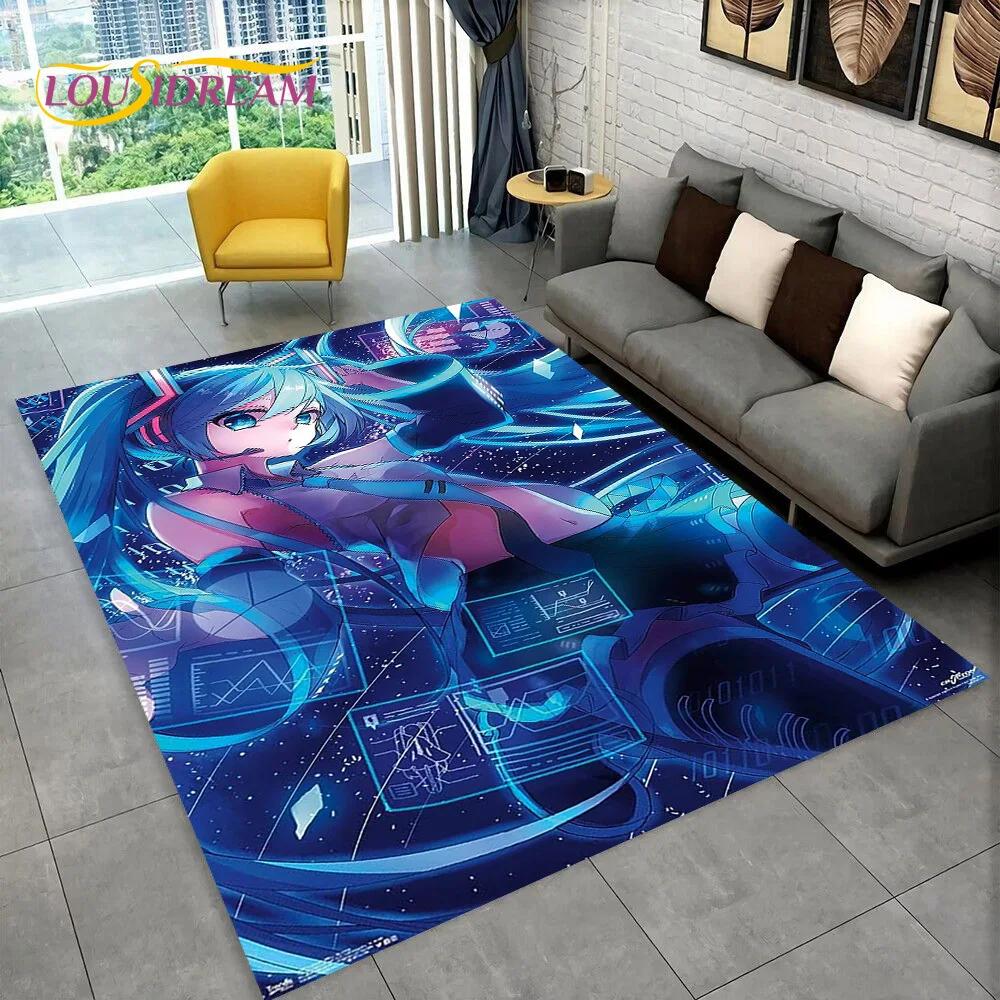3D Cute M-Mikuu Music Cartoon Characters Carpet Rug for Living Room Bedroom Home Sofa Decoration,Kid Area Rug Non-slip Floor Mat