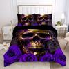 Soft And Breathable Duvet Cover Set Purple Rose Skull Pattern Bedding Set For Bedroom Guest Room And Dorm Decor
