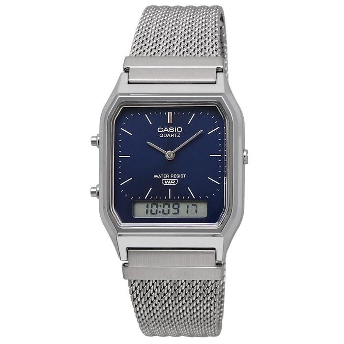 Casio AQ-230EM-2A Analog-Digital Quartz Watch - Navy Mesh Metal Band - Unisex - Dual Time