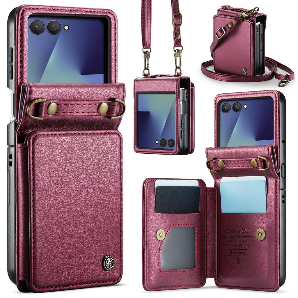 Applicable to Samsung Z Flip7 mobile phone leather case New Z FLIP7 folding mobile phone case diagonal span card protective case