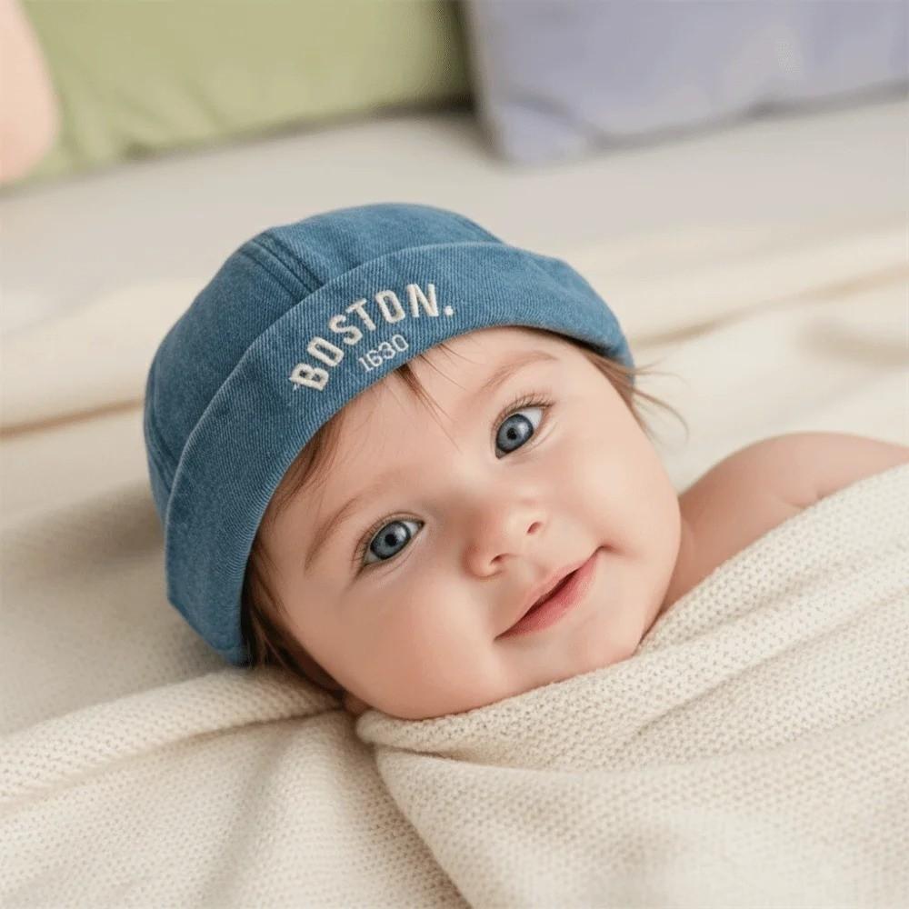 Letter Embroidered Baby Brimless Hat Adjustable Sun Protection Children Melon Beanie Breathable Cotton Denim Landlord Cap Summer
