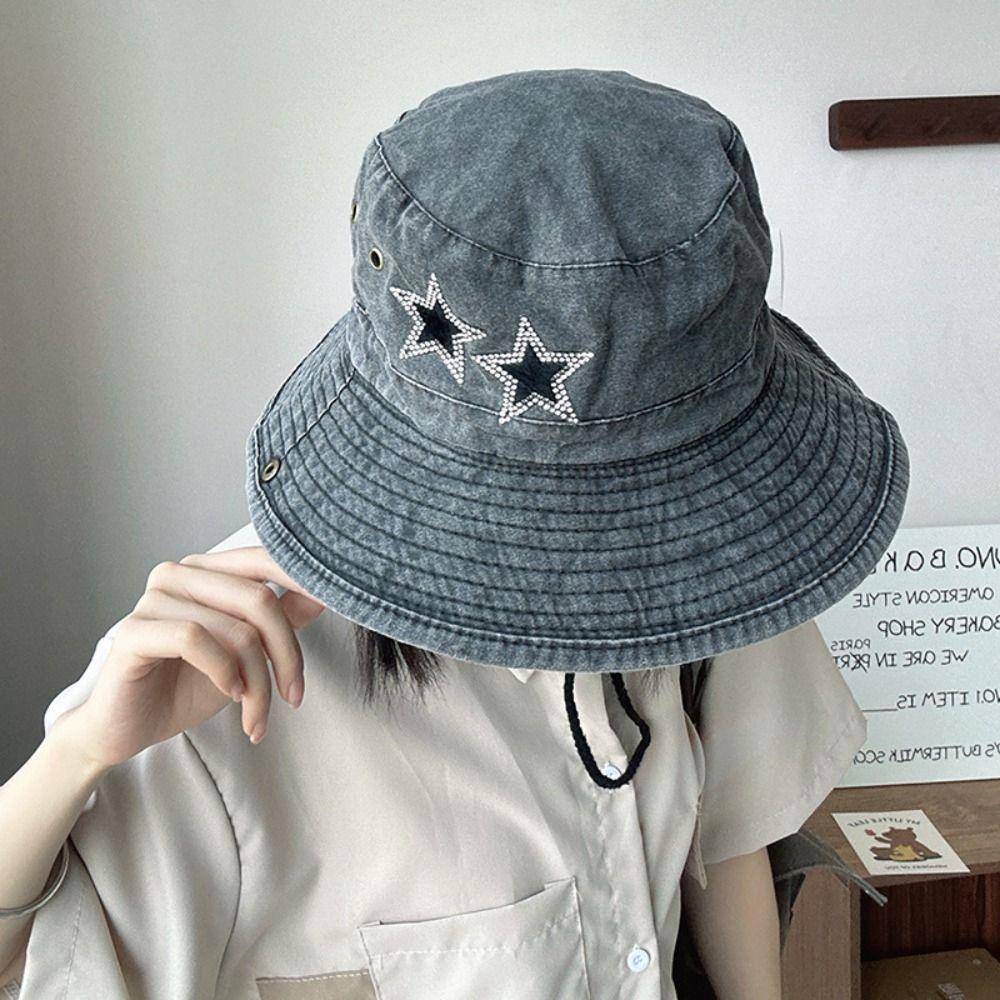 Солнцезащитная шляпа-панама Star из денима с широкими полями, летняя солнцезащитная шляпа, походная парусиновая шляпа-рыбак для рыбалки