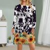 Женское повседневное платье с принтом осенних подсолнухов, платья для женщин с круглым вырезом и коротким рукавом, платье больших размеров