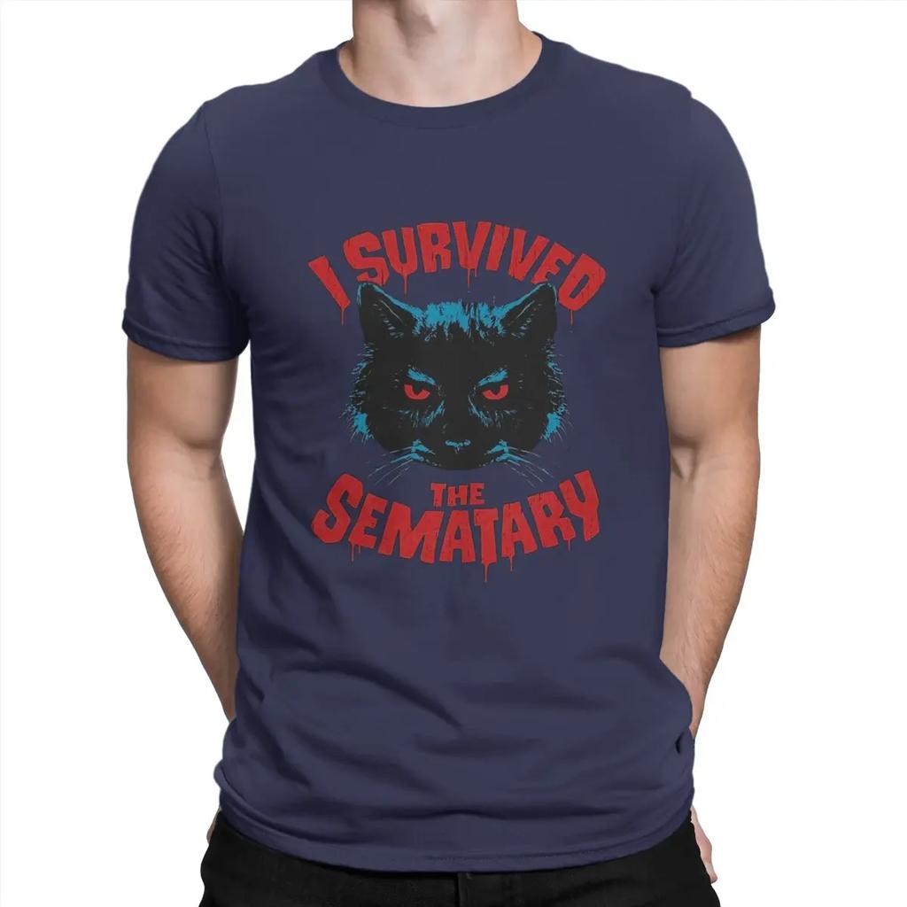 Pet Sematary Creative TShirt for Men I Survived Round Collar Basic T Shirt Hip Hop Gift Clothes Streetwear