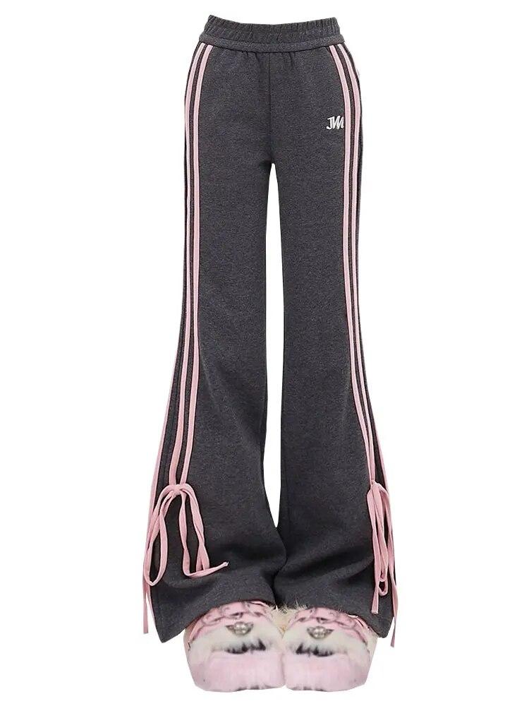 Women Black Gothic Flare Pants Baggy Y2k Sweatpants Harajuku Streetwear Aesthetic Lace-up Pants Vintage Trousers 2000s Clothes