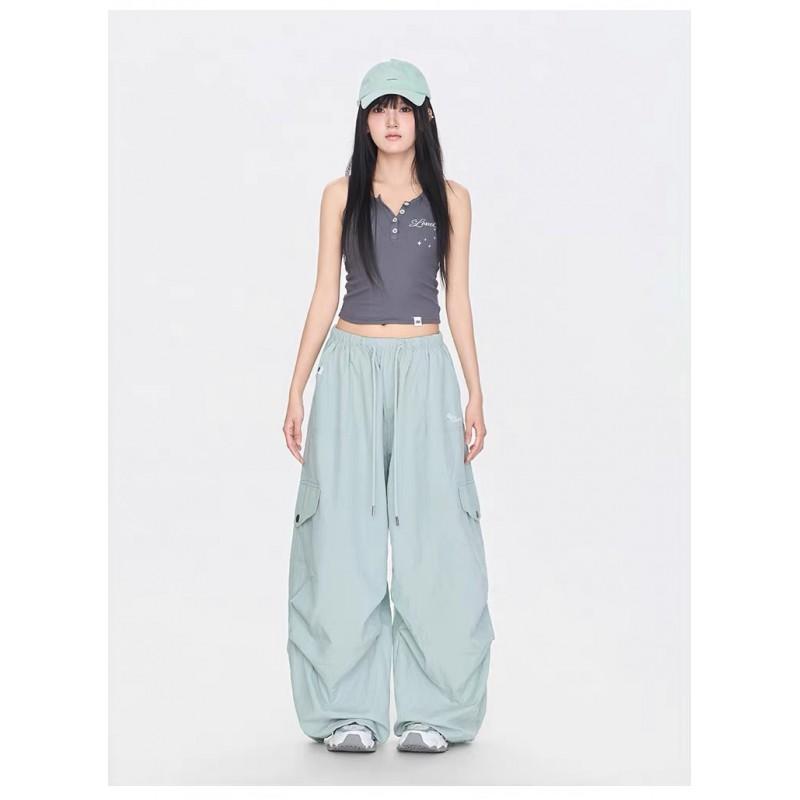 Womens Wide Leg Streetwear Pants High Waist Loose Fit Jazz Dance Trousers Hip Hop Style Cotton Nylon Blend