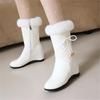 Winter Women's Snow Boots Fashion Warm Plush Mid-Calf Boots Ladies Round Toe Zipper Slope Heel Snow Boots Black White Size 33-43