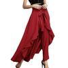 Женские брюки-юбка с высокой талией и оборками в стиле пэчворк, нерегулярный подол, разделенный подол, шнуровка до щиколотки, танцевальная вечеринка, сплошной цвет, свободный подол, макси-юбка