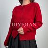 DIYIQIAN Women's Elegant Wool Knit Crew Neck Cardigan - Short Autumn/Winter Top
