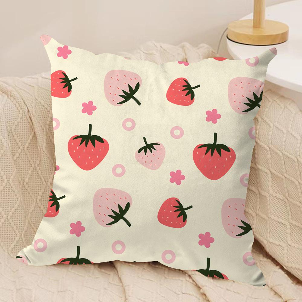 Cute Strawberry girl pink Cushion Cover Silky Short Plush Invisible Zipper Dustproof Sofa Pillow Case for Home Decor