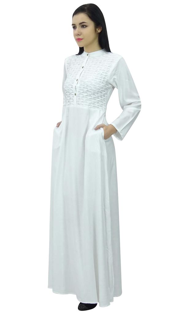 Bimba Женское платье-джильбаб с воротником-стойкой и карманами, длинный рукав