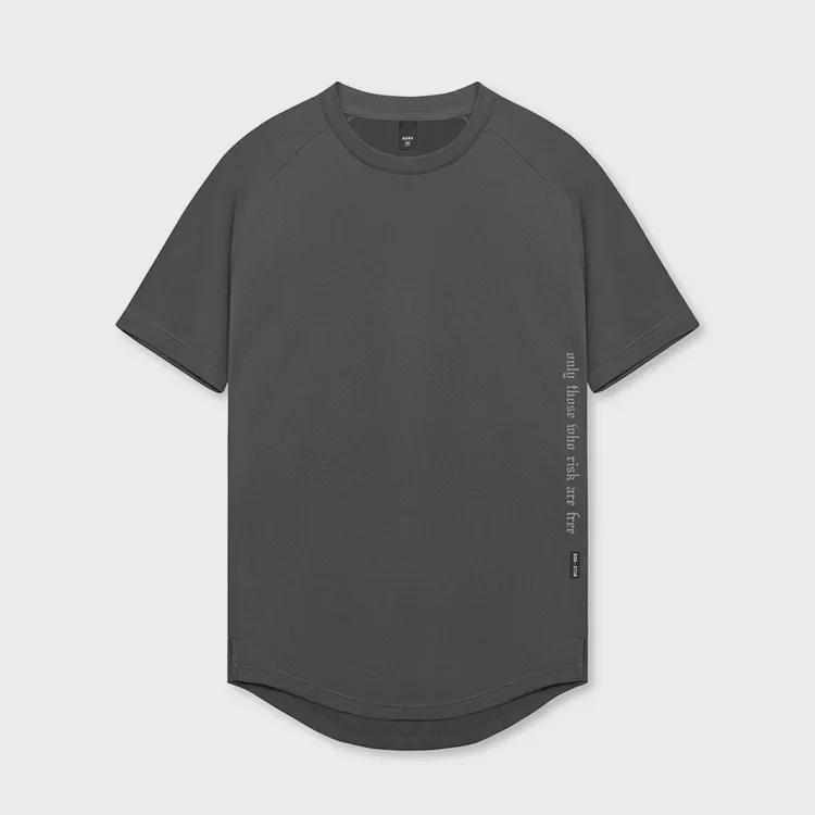 Мужская летняя футболка с коротким рукавом реглан - модный американский молодежный крой с разрезом по низу