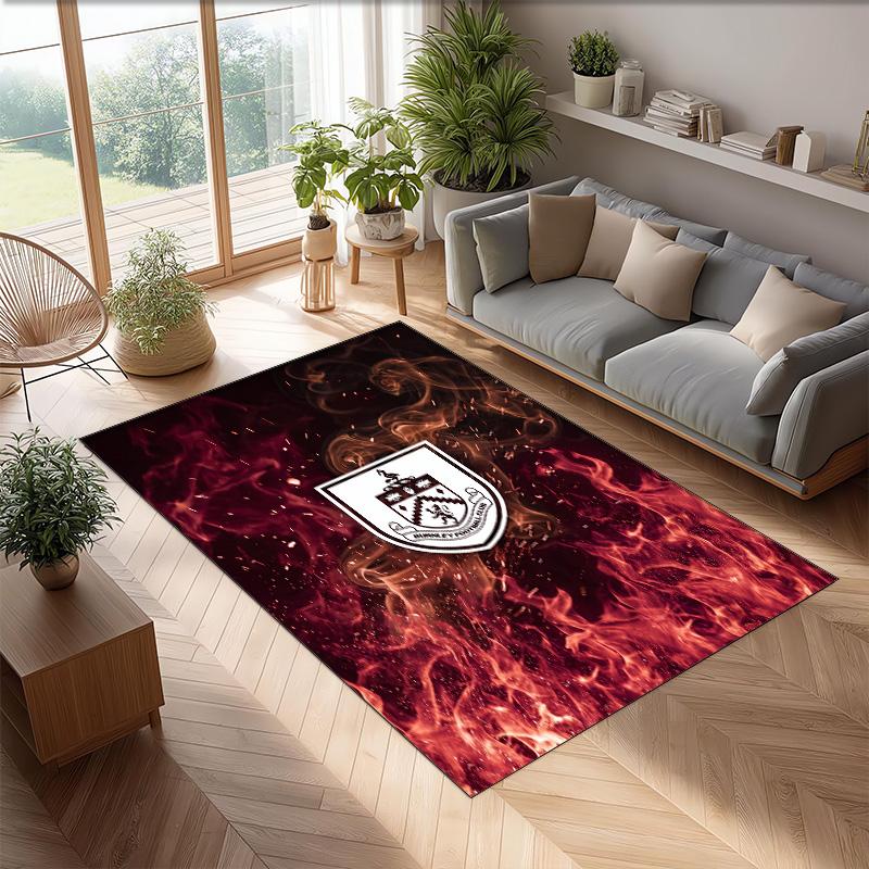 Burnley Football Print Crystal Velvet Rug, Comfortable Water Absorbent Non Slip Indoor Floor Carpet