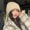 Корейская новая осенне-зимняя шапка для женщин, милая вязаная шерстяная шапка с косичками, однотонная универсальная зимняя шапка от холода