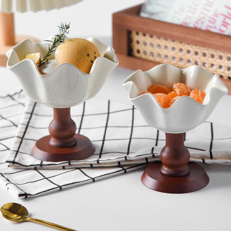 Американская винтажная высокая керамическая кружка для торта, французская элегантная чашка для мороженого, деревянная высокая чашка для десерта и пудинга