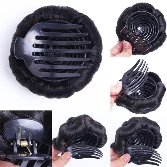 9 Flowers Faux Crystal Synthetic Bun Elastic Bridal Hair Extension Donut Chignon