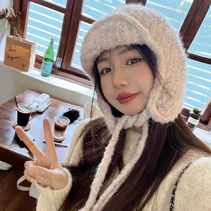 Winter Atmosphere Knitted Wool Hat Women Autumn and Winter Warm Cycling Ear Protection Flying Hat Skiing