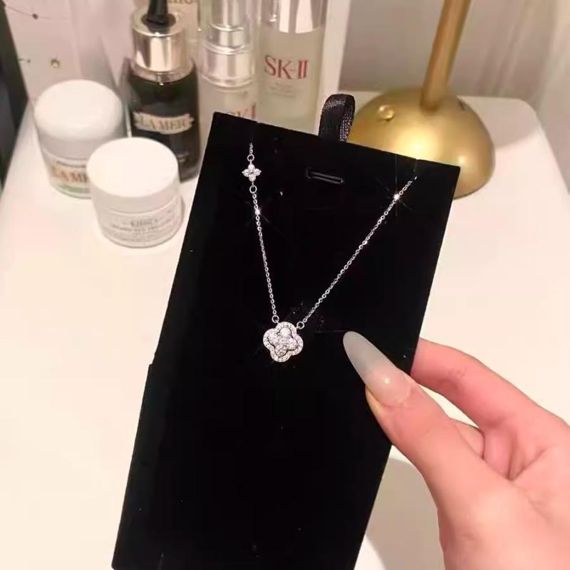 Серебряное ожерелье 999 пробы с подвеской в виде четырехлистника, полностью усыпанной бриллиантами, для женщин