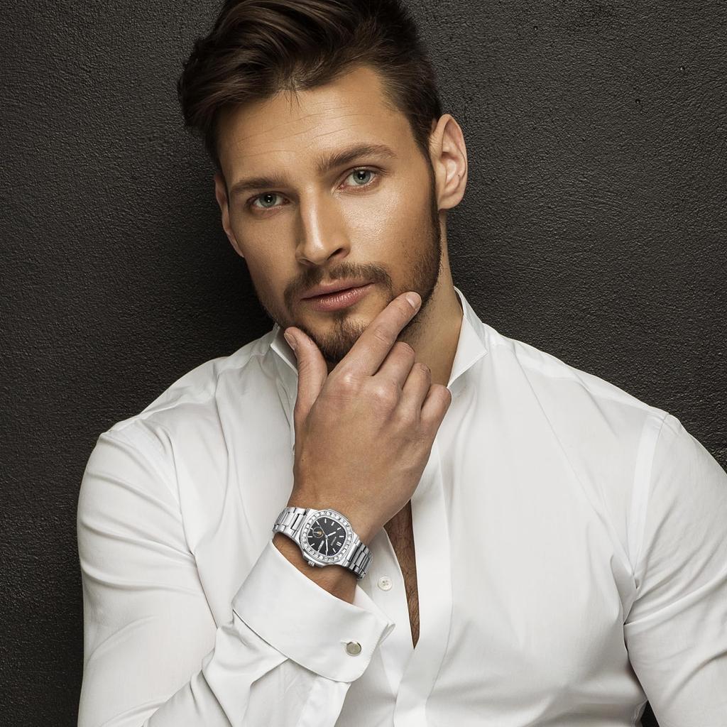 Часы с бриллиантами из нержавеющей стали с аналоговым календарем, кварцевые часы, водонепроницаемые, модные аксессуары, подарок на день рождения, годовщину, Рождество