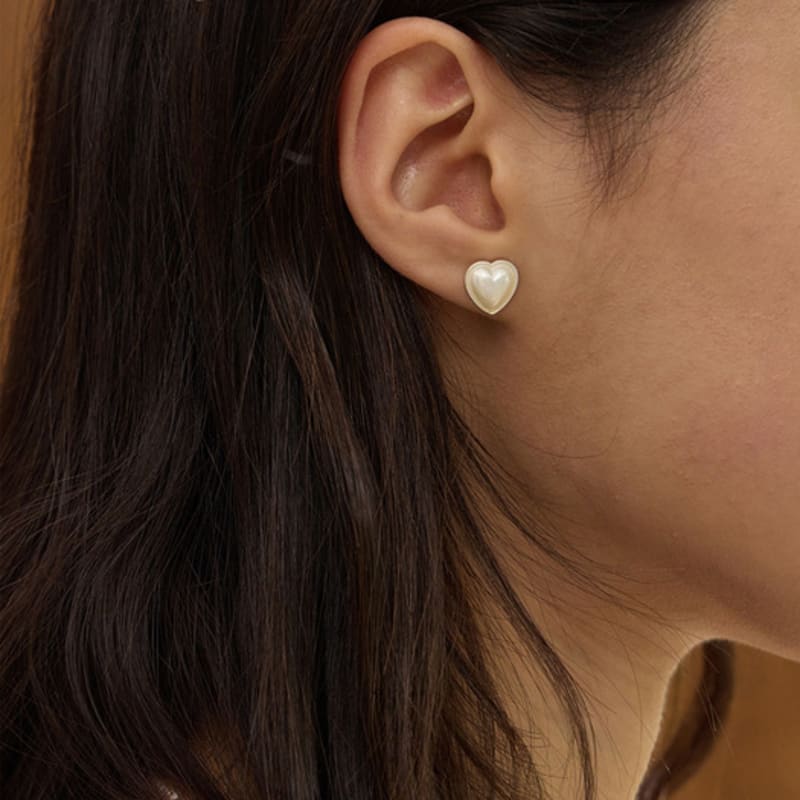 eenie beenie volume pearl heart silver earrings ENJ24EW007