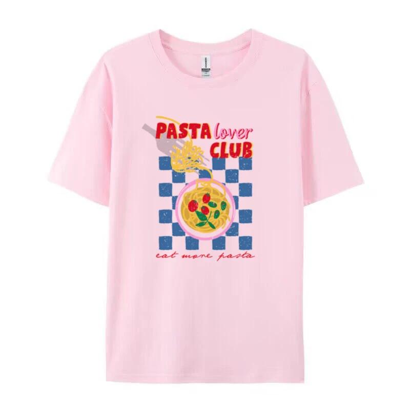 Pasta Lover Club Vintage TShirts for Women Cute Italian Food T Shirt Loose Short Sleeve Graphic Tees Trendy Retro Aesthetic Top