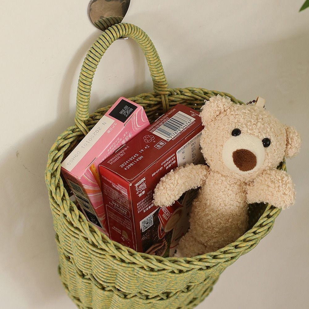 Faux Rattan Wall Hanging Basket Hollow Weave Faux Rattan Storage Basket Woven Basket Home Storage