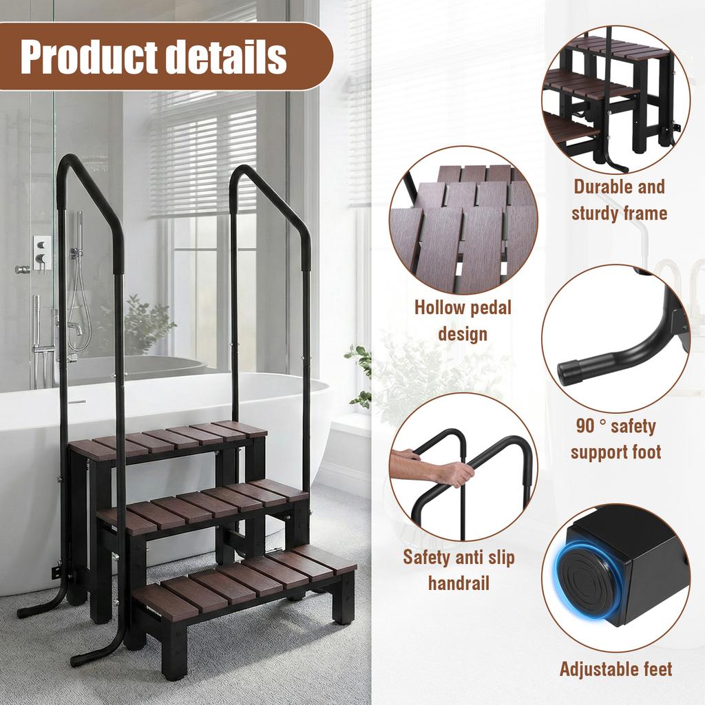 Ступени для гидромассажной ванны с нескользящей ручкой, портативные ступени для фургона с поручнем, грузоподъемность 550 фунтов, для кемпера, веранды, надземных бассейнов