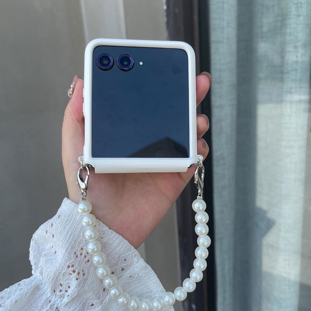Чехол для телефона через плечо с ремешком на запястье из жемчужной цепочки и веревкой из искусственной кожи, защита шарниров, ультратонкий противоударный защитный чехол