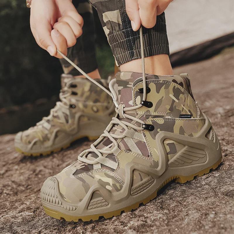 2024 Autumn Men's High-Top Camouflage Hiking Boots: Wear-Resistant, Non-Slip, Height-Enhancing, for Outdoor Training.