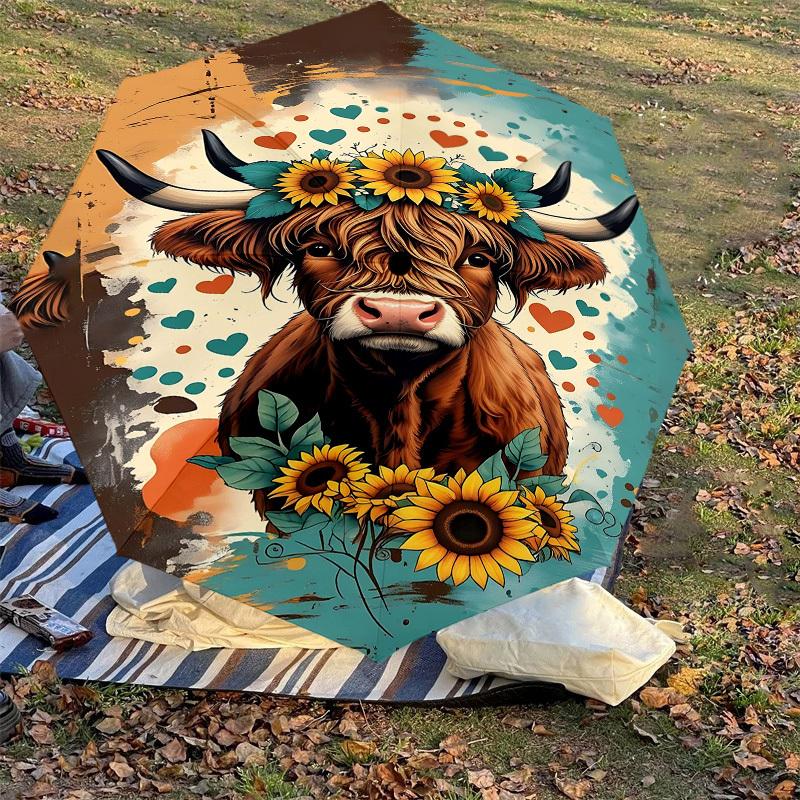 1PC Cow Sunflowers Automatic Open/Close Umbrella Compact Folding Umbrella with 8-Rib Shaft lightweight esign, Highquality Fabric1152A