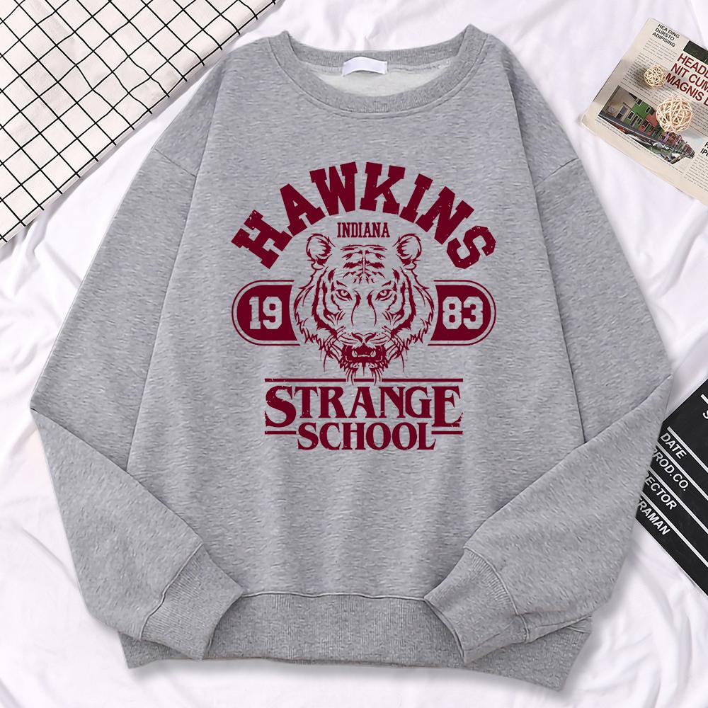 Повседневный уличный женский свитшот Hawkins High School Indiana 1983 с принтом, худи, свободные пуловеры с круглым вырезом