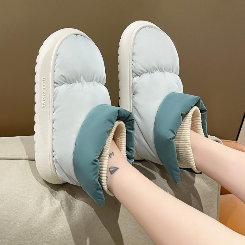 Водонепроницаемые хлопковые тапочки женские осенне-зимние для улицы флисовый термомешок и толстоподошвенные сноубутсы пуховые хлопковые туфли женские зимние