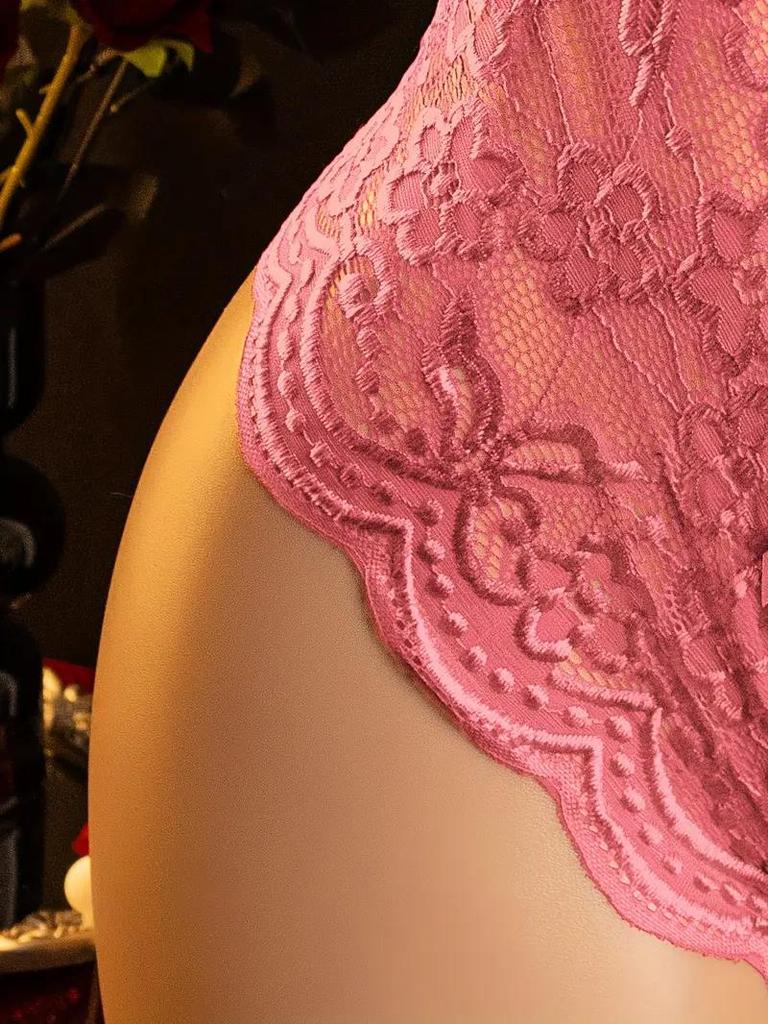 Сексуальное розовое женское белье с вырезами, открытые боди, эротические костюмы, платье-бэбидолл с глубоким V-образным вырезом, открытый бюстгальтер, женское порно-белье