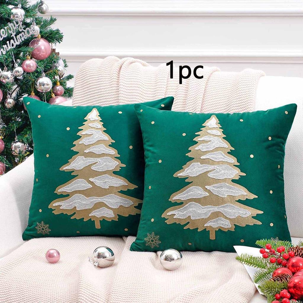 Рождественский Олень Елка Наволочка с Золотой Фольгированной Печатью Осенне-Зимняя Вышитая Снежинками Наволочка для Подушки