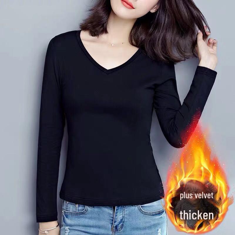 Женская термофутболка Plus Velvet с длинными рукавами - новая футболка с круглым вырезом для осени и зимы
