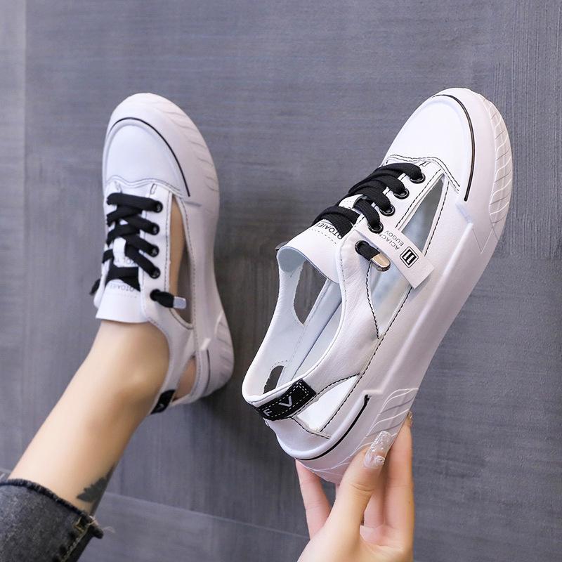 Белая обувь, женская обувь, новые сандалии с носком, летние полые дышащие повседневные спортивные туфли на плоской подошве