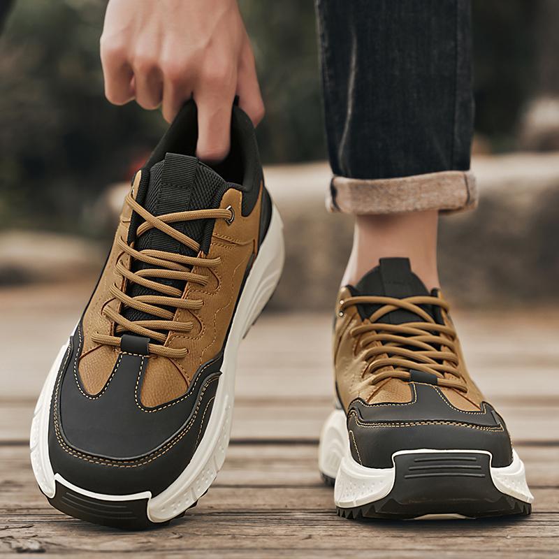 Men's shoes new 2024 autumn and winter trend versatile leather waterproof sports casual shoes men's thick-soled wear-resistant dad shoes
