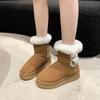 Модные зимние новые толстые сноубутсы женские модные с круглым носком замшевые с роговой пряжкой противоскользящие износостойкие сапоги до середины икры