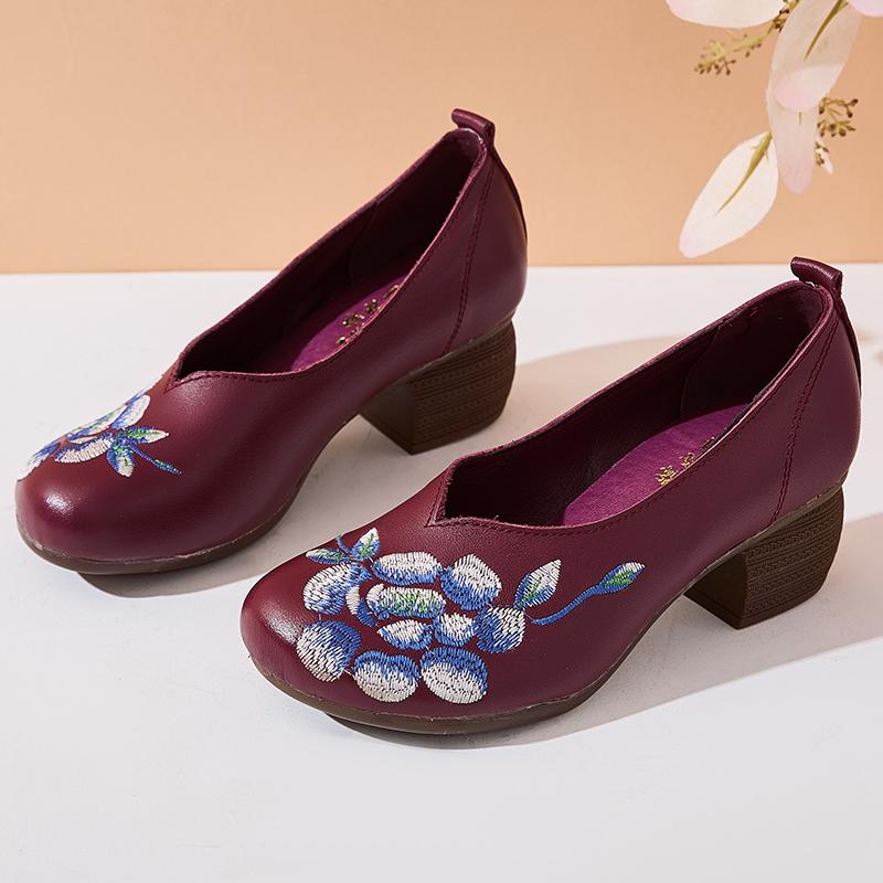 Fashion GKTINOO 2025 Spring Flower Genuine Cow Leather Shoes Women Shoes Elegant Fashion Shoes Woman Retro Handmade Shoes High Heels