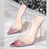Fashion Fashion CRYSTAL PVC Transparent Peep Toe Sandals Women Thin High Heels Slip-On Summer Shoes Elegant Party Stripper Women Pumps