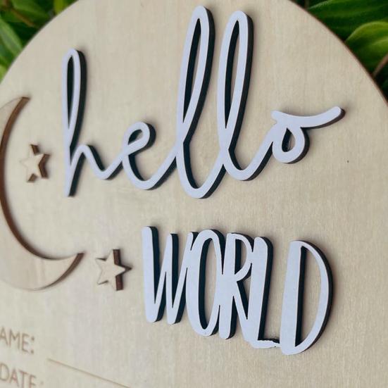 Привет, мир, новорожденный, дизайн луны и звезд, деревянная доска для объявления о рождении, табличка с именем ребенка, приветственный знак для новорожденного, декор детской комнаты, подарок на празднование рождения ребенка