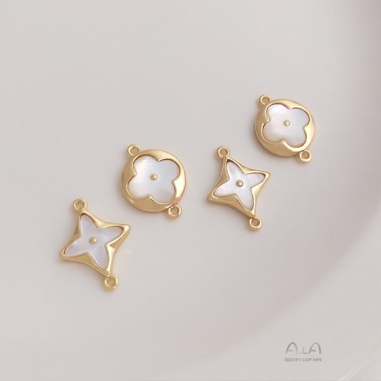 Кулон из золота 14 карат с морской раковиной и четырехлистным клевером для изготовления браслета своими руками