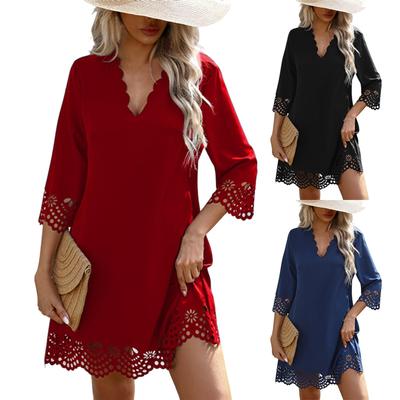 Женские платья Модные платья с V-образным вырезом и вырезом на рукавах