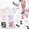 50/60Pcs Mix Color Bow With Pearl Korea Style Nail Art Charms 3D Pink Black White Bowknot Nail Accessories Diy Design