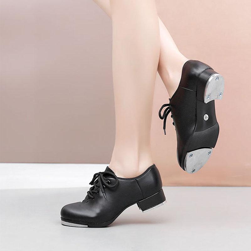 Обувь для степа из натуральной кожи для взрослых, женская и мужская, тренировочная обувь, спортивная, ударопрочная, алюминиевая пластина, черная обувь для степа